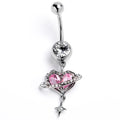 Clear Pink CZ Gem Starry Heart Dangle Belly Ring