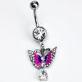 Clear Gem Drop Butterfly Pink Blue Dangle Belly Ring