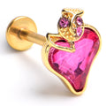 16G 5/16 Pink Gem Gold Tone Strawberry Love Labret Monroe Tragus