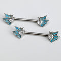14G 9/16 Clear Gem Heart Butterfly Blue Barbell Nipple Ring Set