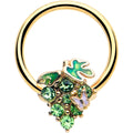 16G 3/8 Green Gem Gold Tone Butterfly Grapes BCR Captive Ring