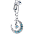 Blue CZ Gem Crescent Moon Star Dangle Clip on Fake Belly Ring