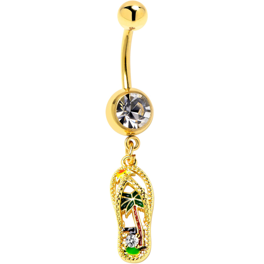 Clear Gem Gold Tone Beach Sandal Dangle Belly Ring