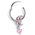 16G Pink CZ Gem Moon Bow Heart Dangle Hinged Segment Ring