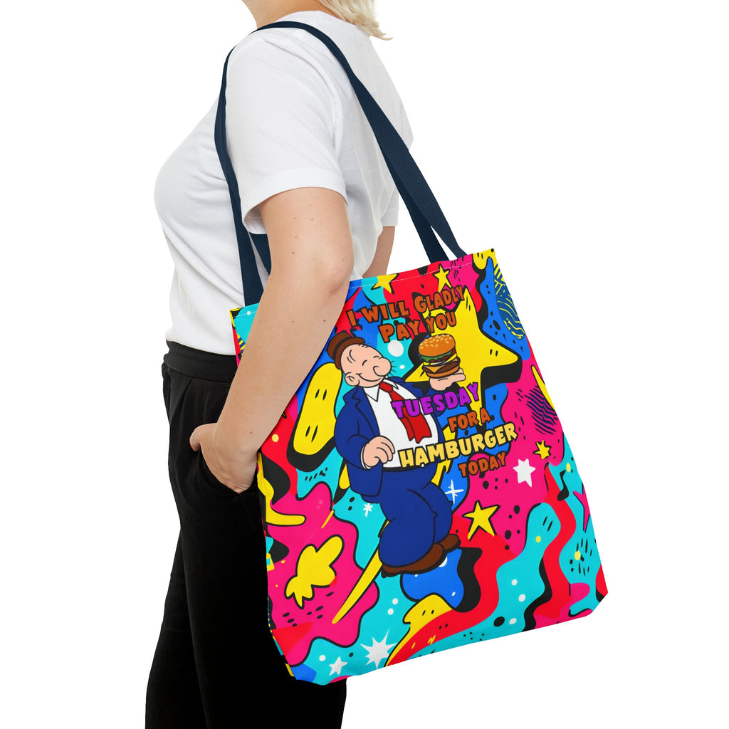 Abstract Comic Pop  AOP Tote Bag featuring Wimpy and his beloved hamburger