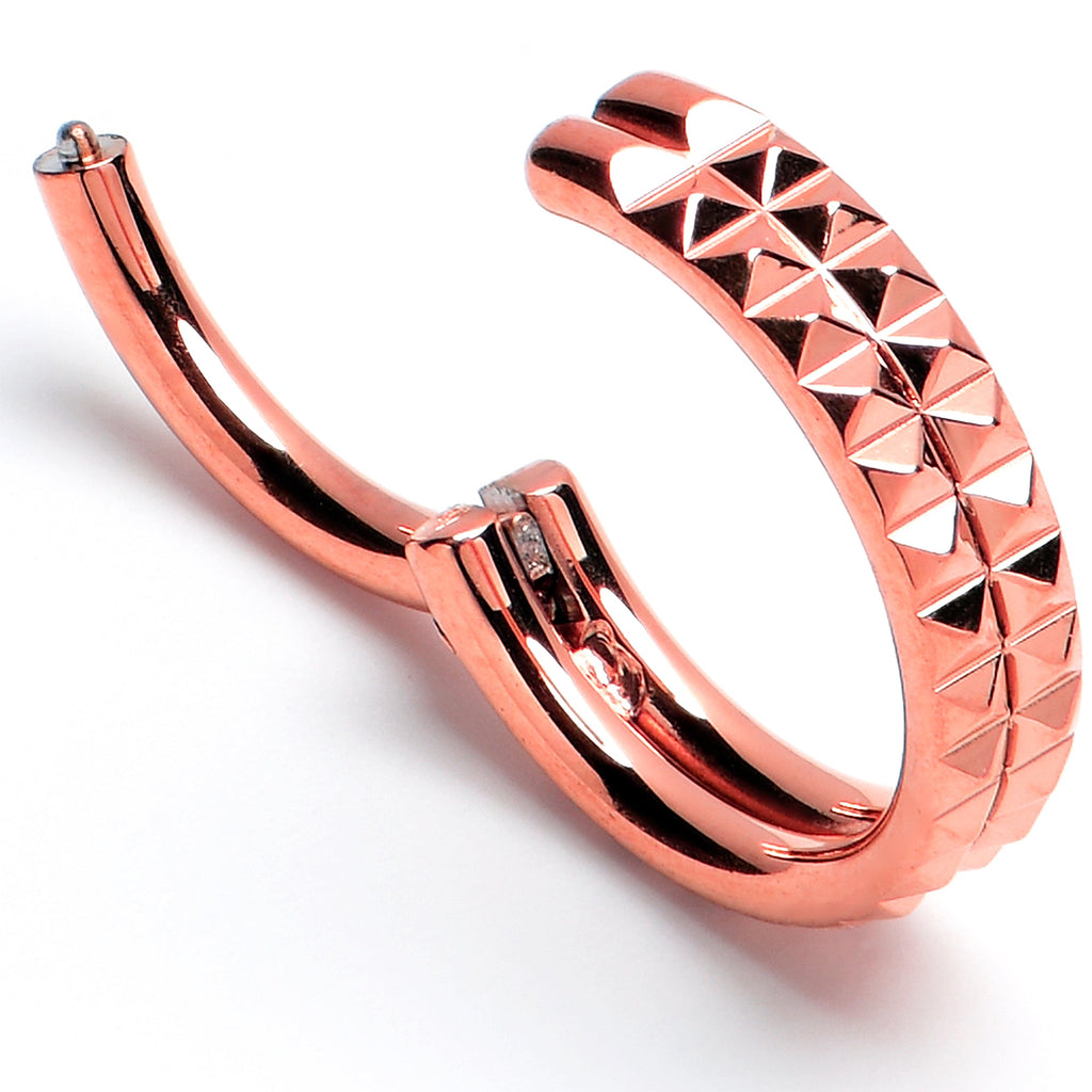 16G 5/16 Rose Gold PVD Pyramid Cut Double Hoop 316L Surgical Steel Hinged Segment Ring