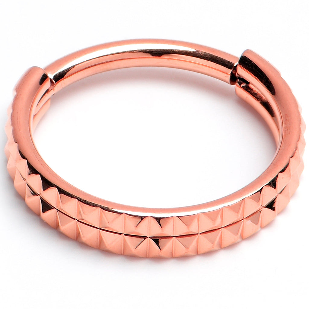 16G 3/8 Rose Gold PVD Pyramid Cut Double Hoop 316L Surgical Steel Hinged Segment Ring