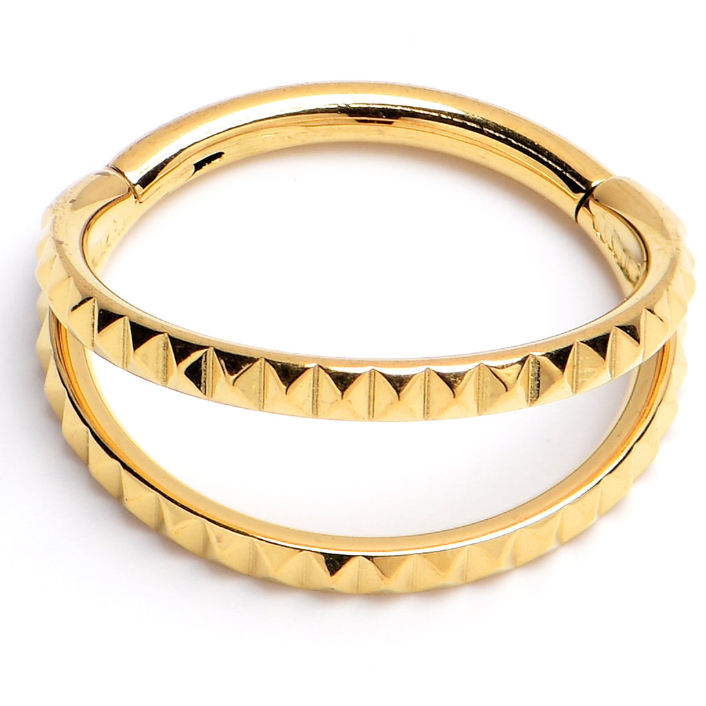 16G 3/8" Gold PVD Double Spike Precision Hinged Segment Ring