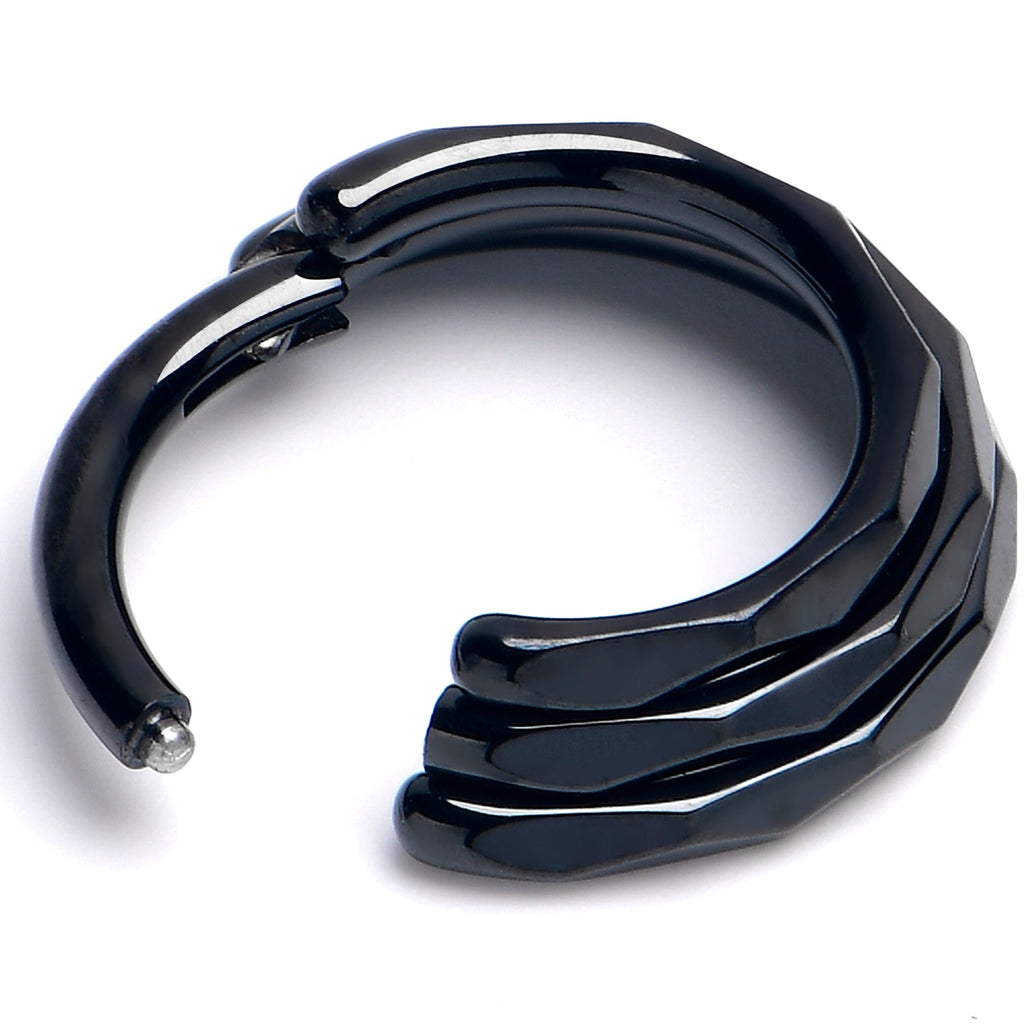 16G 5/16 Black PVD Faceted Triple Stack Hoop Titanium Hinged Segment Ring