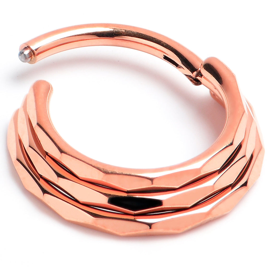 16G 3/8 Rose Gold PVD Faceted Triple Stack Hoop Titanium Hinged Segment Ring