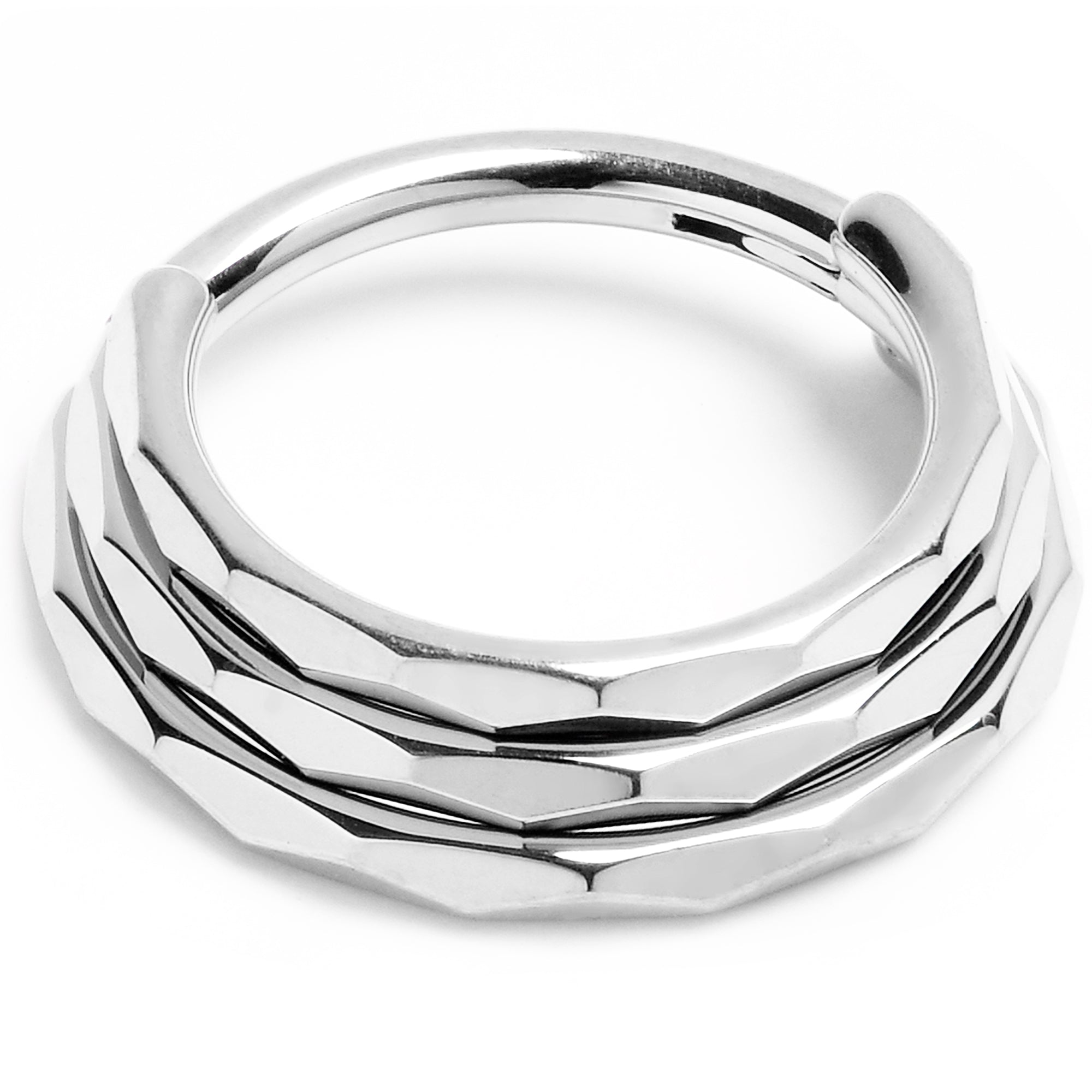 16G 3/8 Faceted Triple Stack Hoop Titanium Hinged Segment Ring