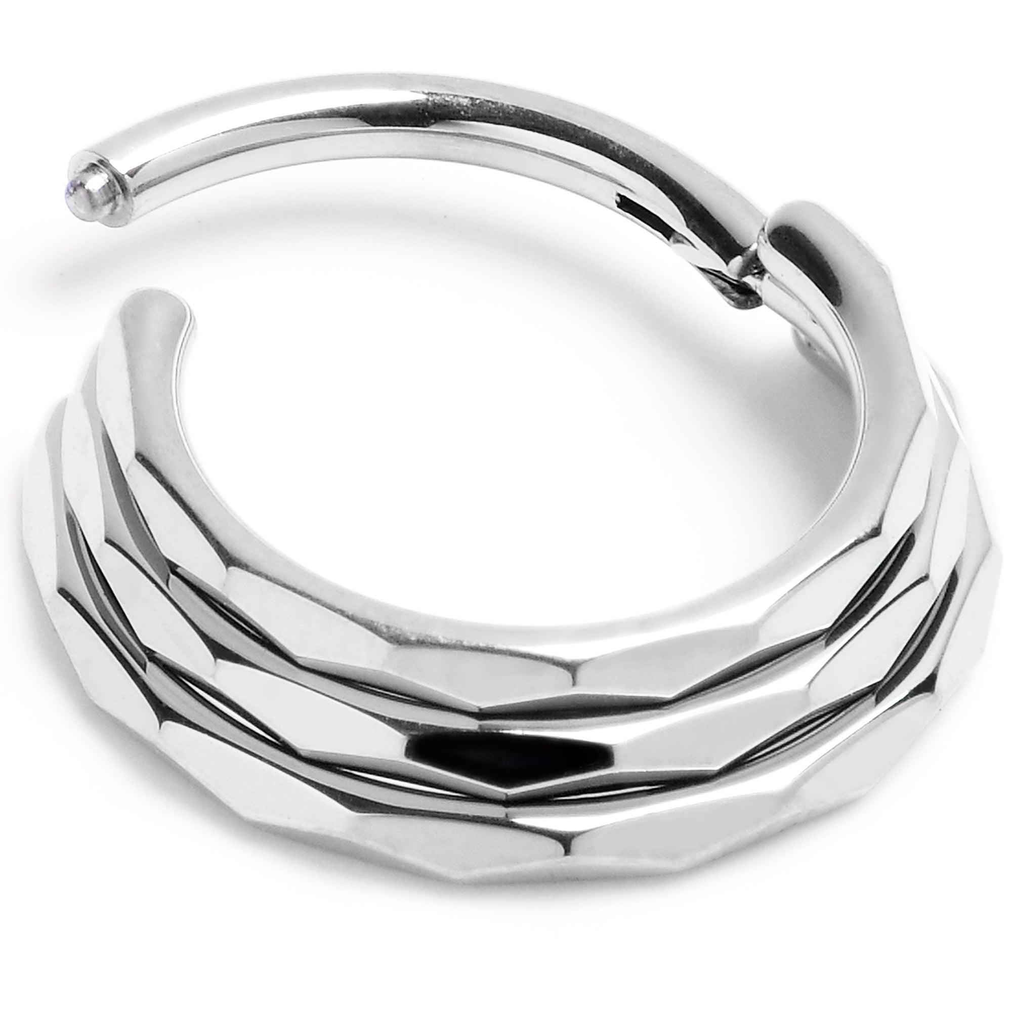 16G 3/8 Faceted Triple Stack Hoop Titanium Hinged Segment Ring