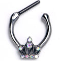 16G 5/16 Aurora CZ Gem Black Epic Crown Cartilage Clicker