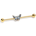 14G Gold Tone Evening Butterfly Industrial Barbell 38mm