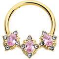 16G 3/8 Pink Tourmaline Gold Tone Wondrous Trio Hinged Segment Ring