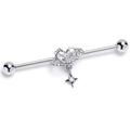 14G Clear CZ Gem Starry Heart Dangle Industrial Barbell 38mm