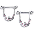 14G 9/16 Pink Gem Scrolling Elegance Dangle Nipple Ring Set