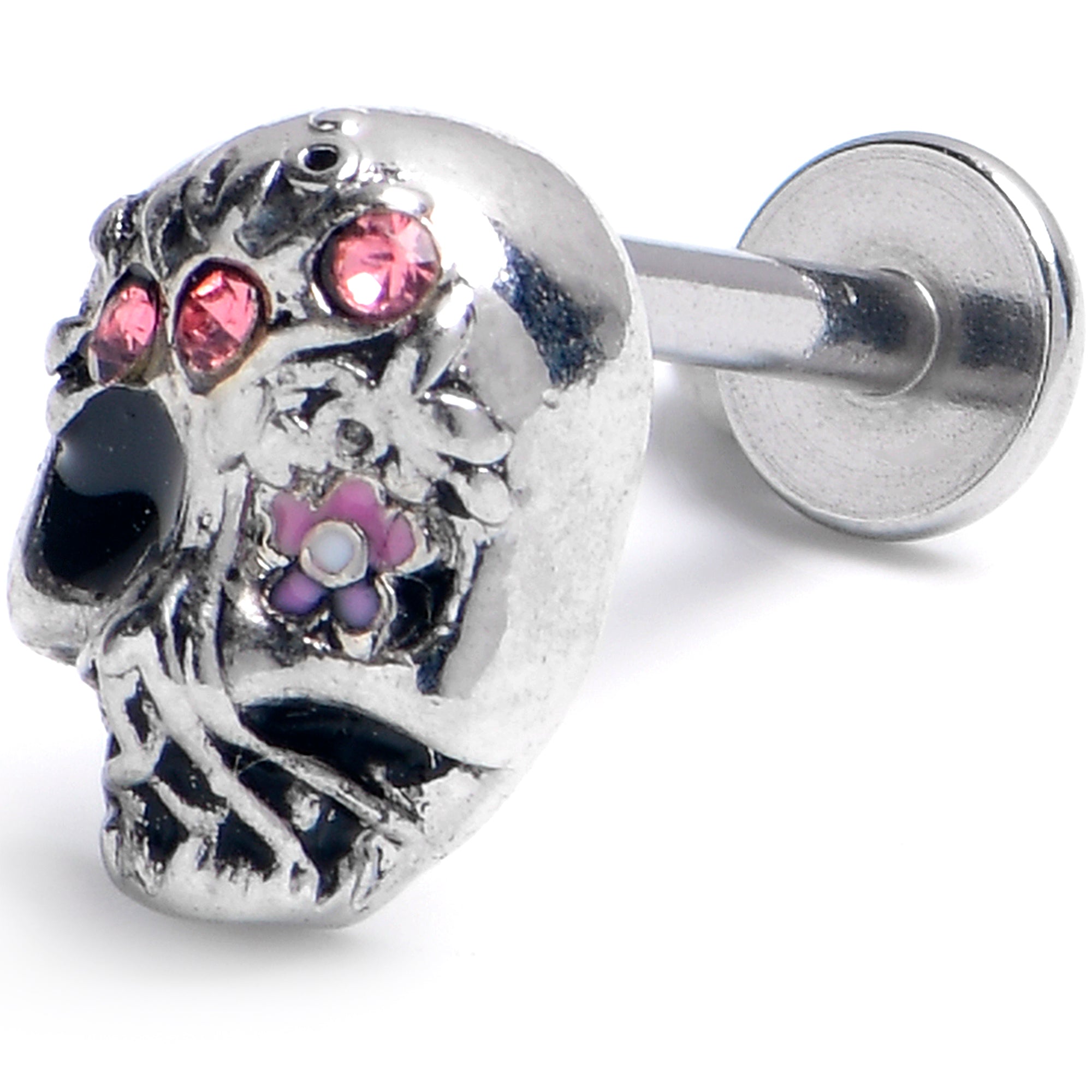 16G 5/16 Pink Gem Stylish Skull Labret Monroe Tragus