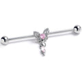 14G Clear Pink Gem Whimsical Butterfly Industrial Barbell 38mm