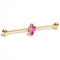 14G Pink Gem Gold Tone Strawberry Love Industrial Barbell 38mm