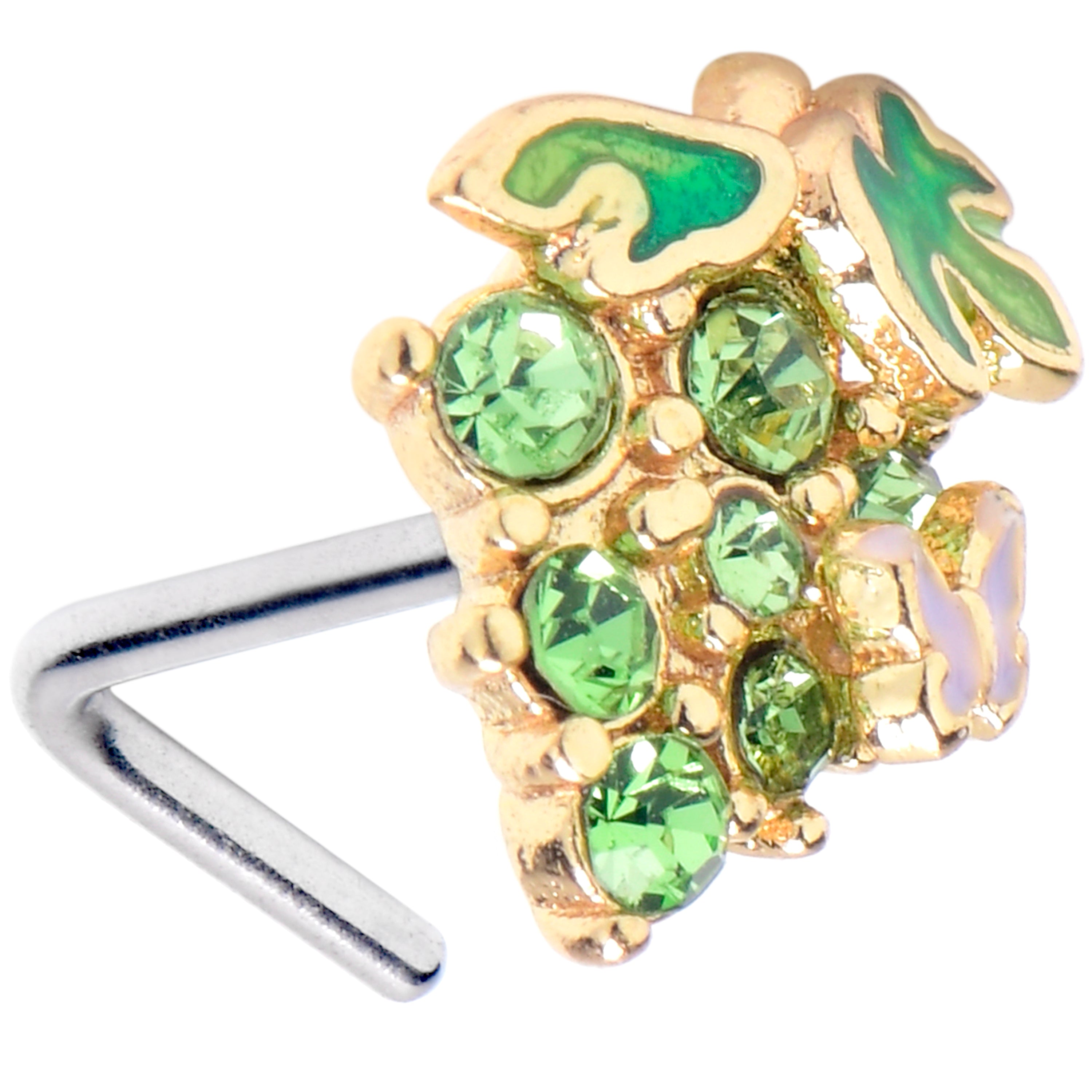 20G 7mm Green Gem Butterfly Grapes L Shape Nose Ring