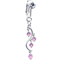 Pink CZ Gem Swirl Dangle Clip on Fake Belly Ring