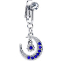 Blue CZ Gem Moon And Star Dangle Clip on Fake Belly Ring