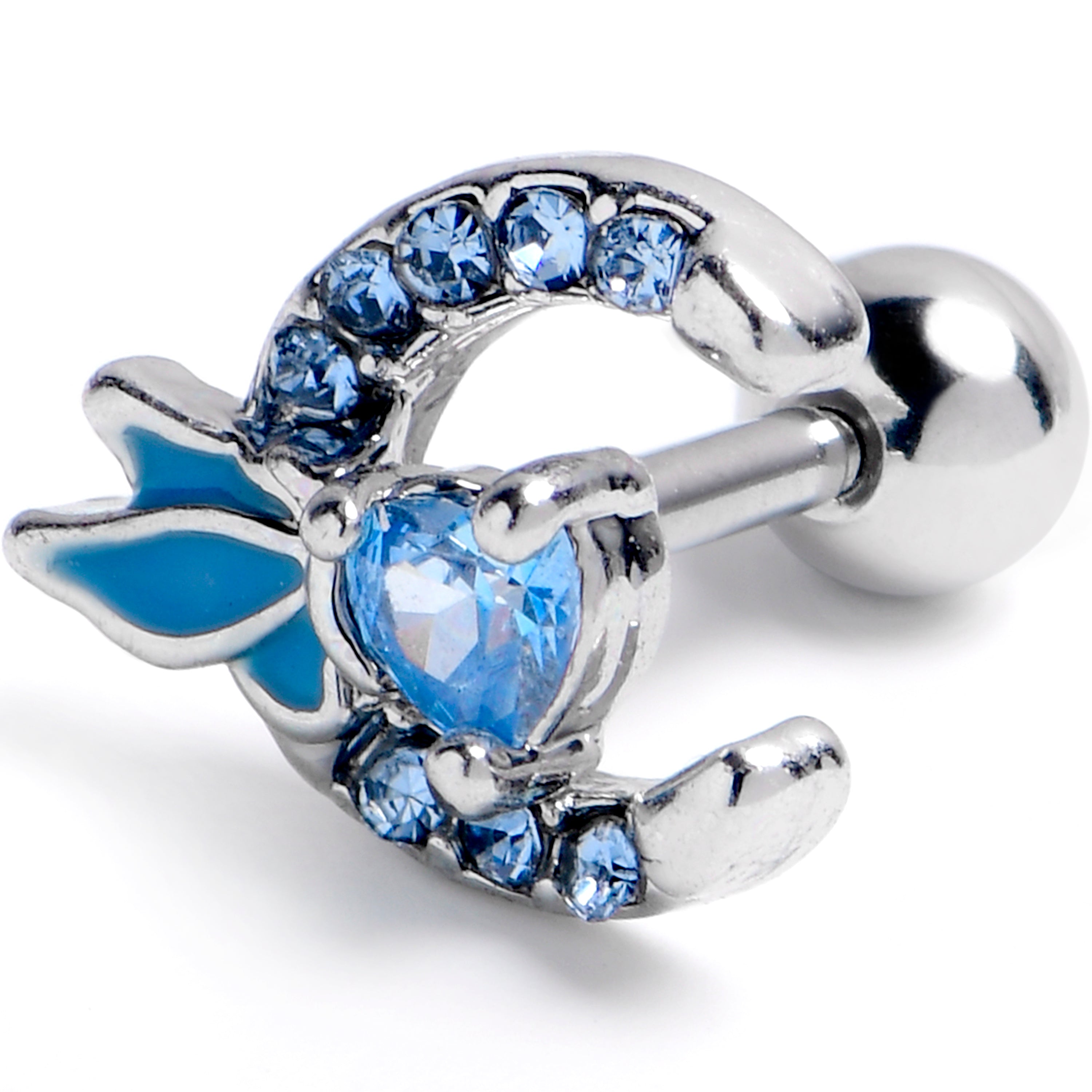 16G 1/4 Blue Gem Butterfly Heart Moon Cartilage Tragus Earring