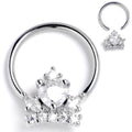 16G 3/8 Clear CZ Gem Crown Heart BCR Captive Ring