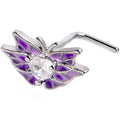 20G 7mm Clear CZ Gem Heart Butterfly Purple L Shape Nose Ring