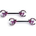 14G 9/16 Pink Gem Black Butterfly Heart Moon Barbell Nipple Ring Set