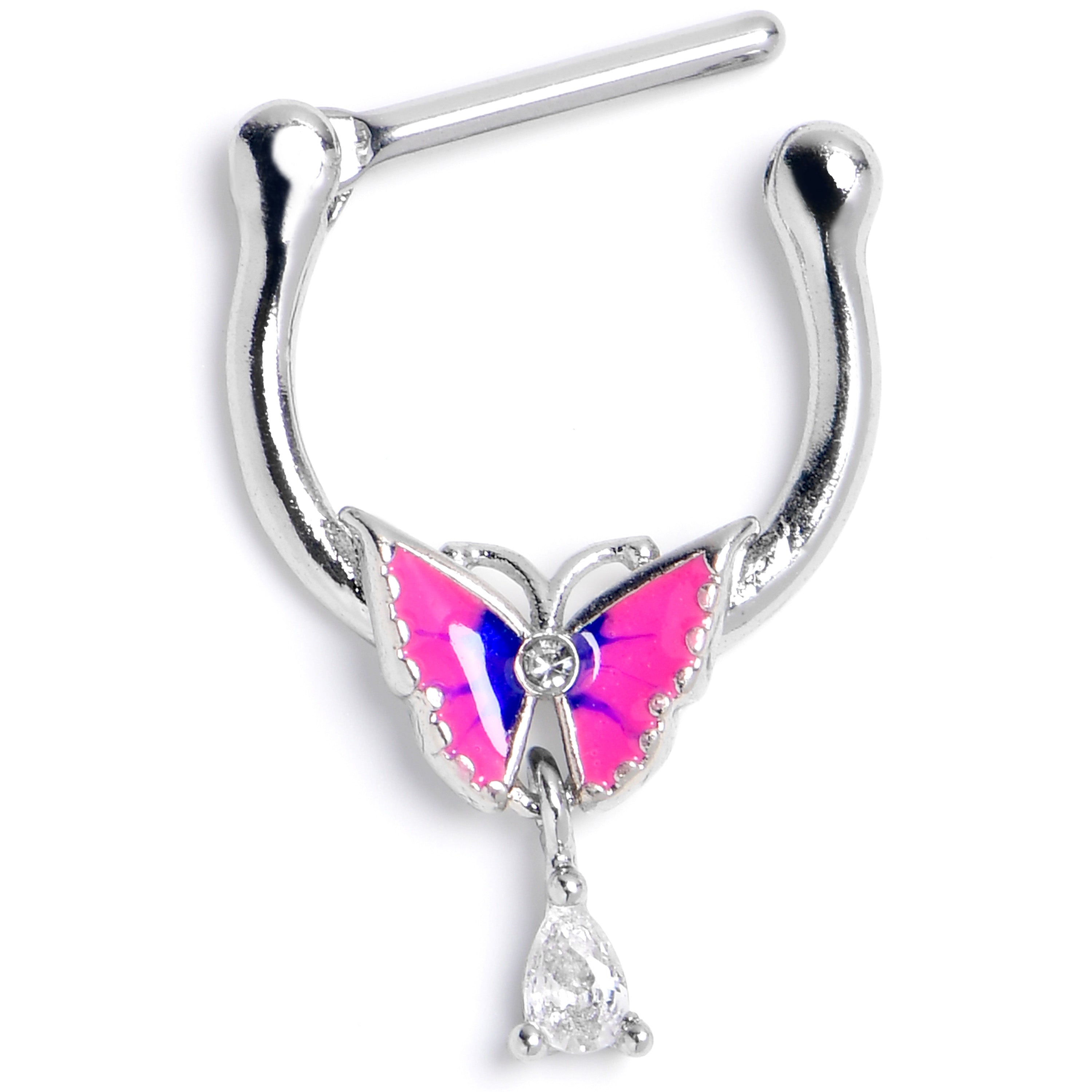 16G 5/16 Clear Gem Butterfly Pink Blue Cartilage Clicker