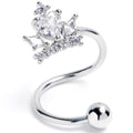 16G 3/8 Clear Gem Crown Heart Spiral Twister Belly Ring