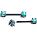 14G 9/16 Green Faux Opal Black Internally Threaded Nipple Ring Set