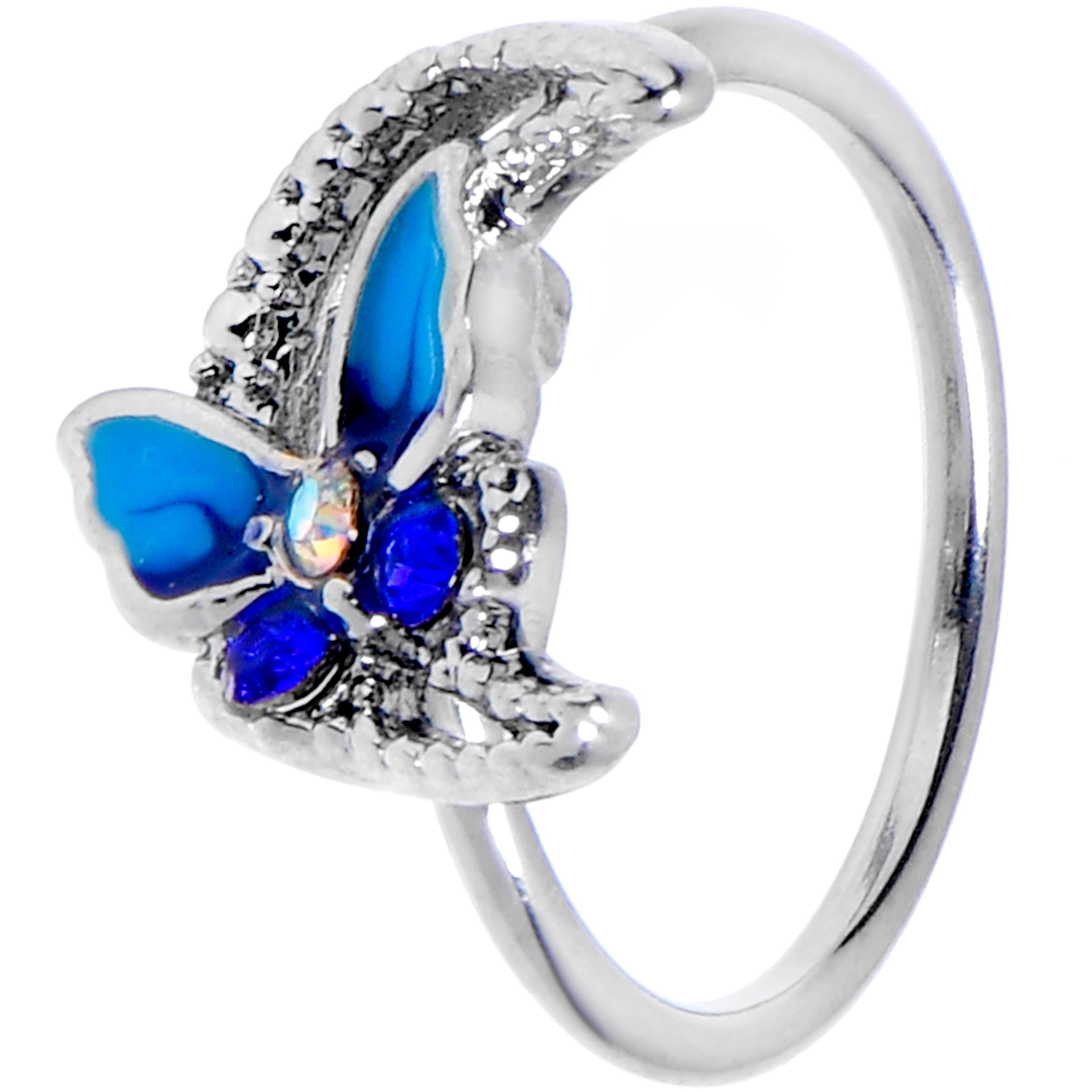 20G 5/1/6 Aurora Gem Butterfly Blue Beauty Nose Hoop