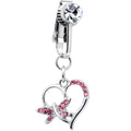 Pink CZ Gem Heart Dragonfly Love Dangle Clip on Fake Belly Ring