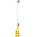 Yellow Duck Blue Bow Dangle PTFE Pregnancy Belly Ring