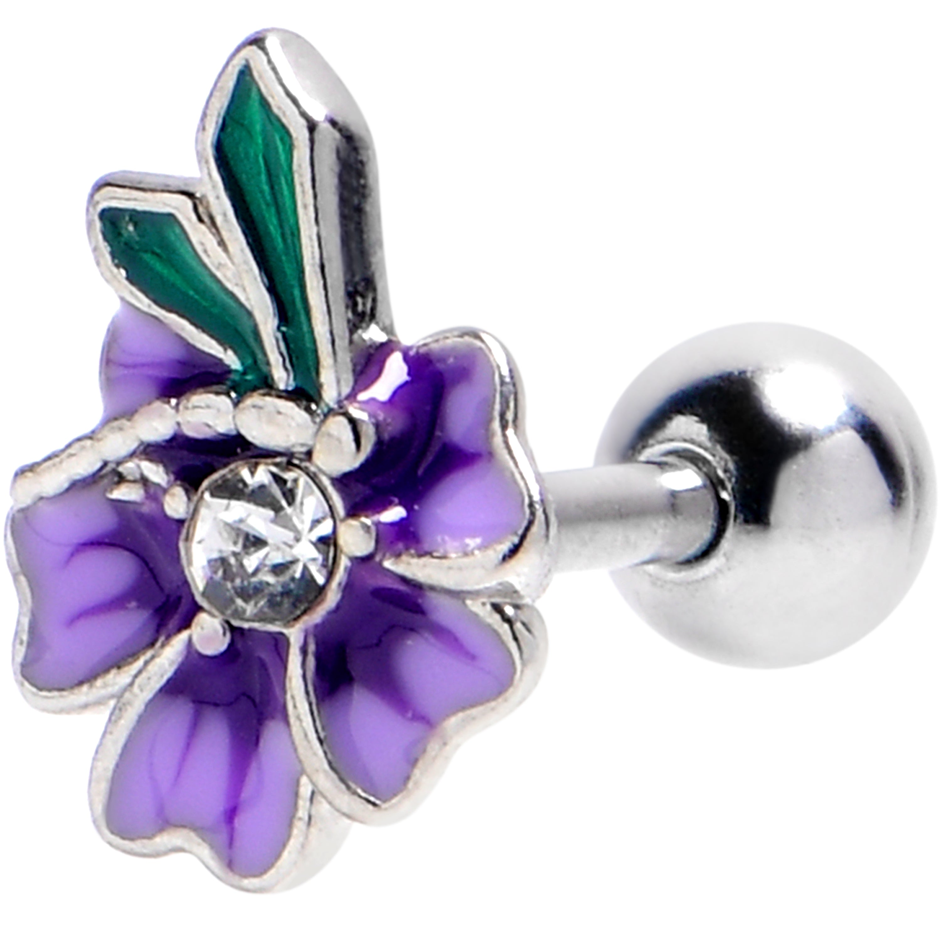 16G 1/4 Clear Gem Faerie Flower Purple Cartilage Tragus Earring