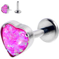 16G 1/4 Pink Synthetic Opal G23 Titanium Threadless Heart Labret
