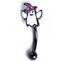 16G 5/16 Black Witch Hat Ghost Curved Eyebrow Ring
