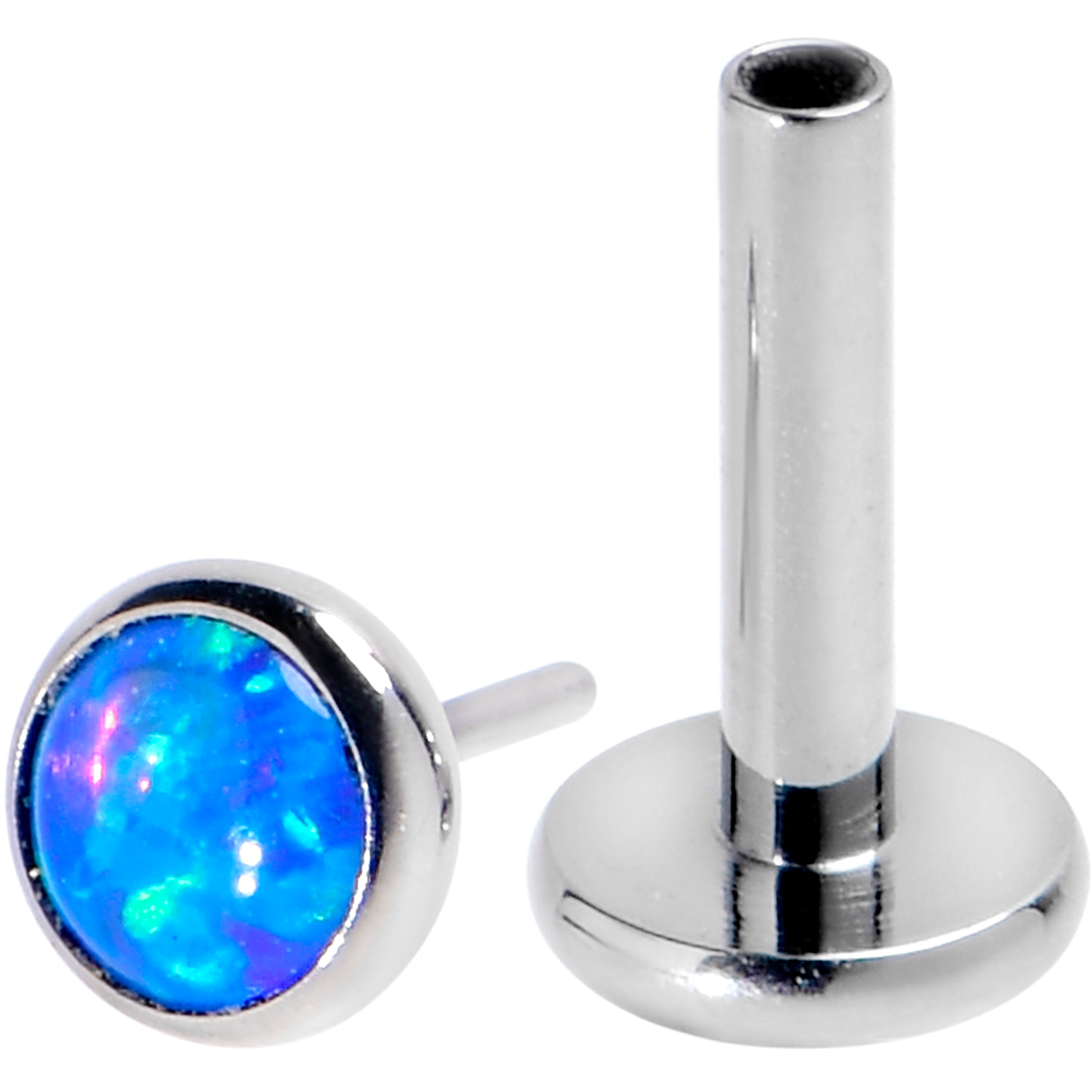 16G 1/4 Blue Synthetic Opal G23 Titanium Threadless Push In Labret