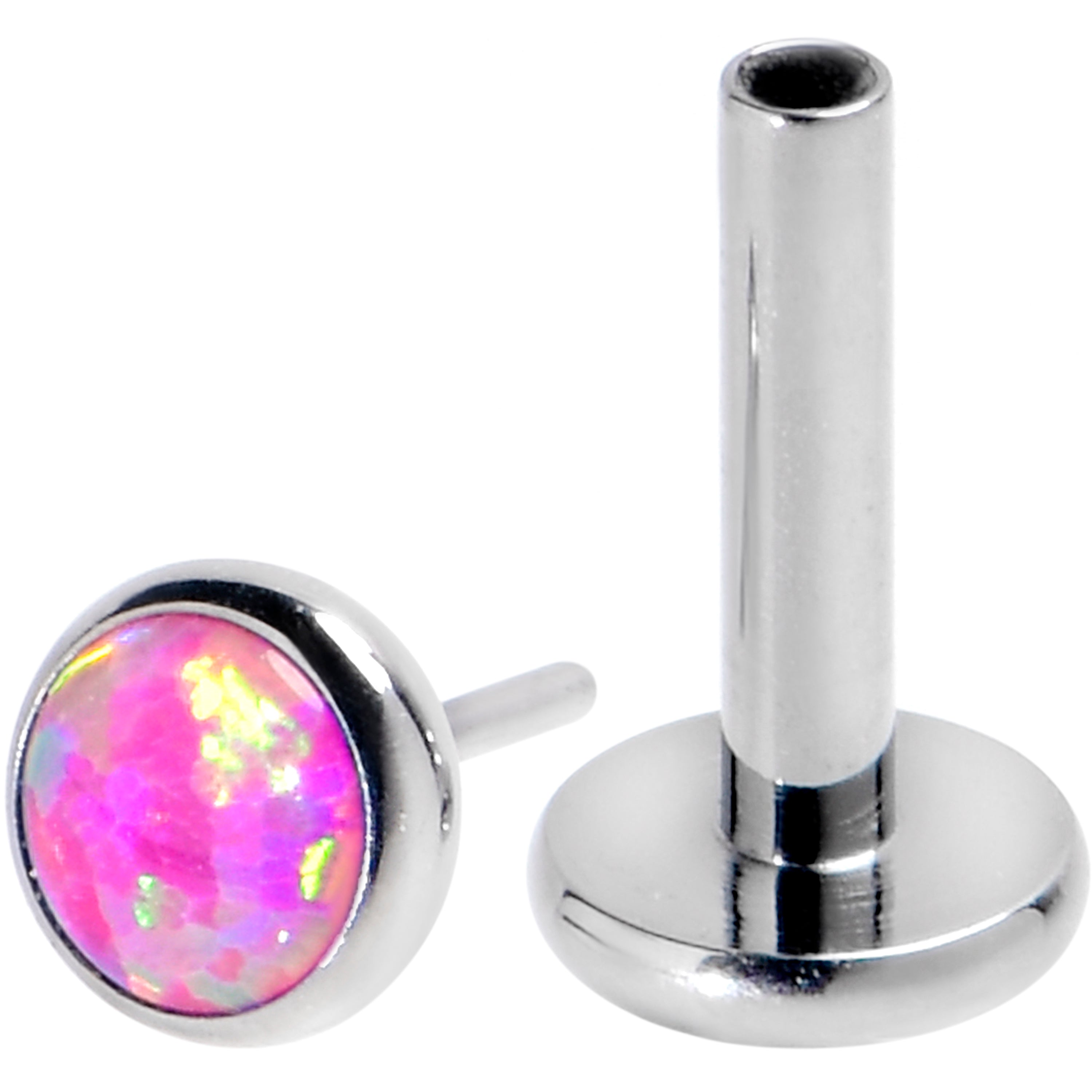 16G 1/4 Pink Synthetic Opal G23 Titanium Threadless Push In Labret