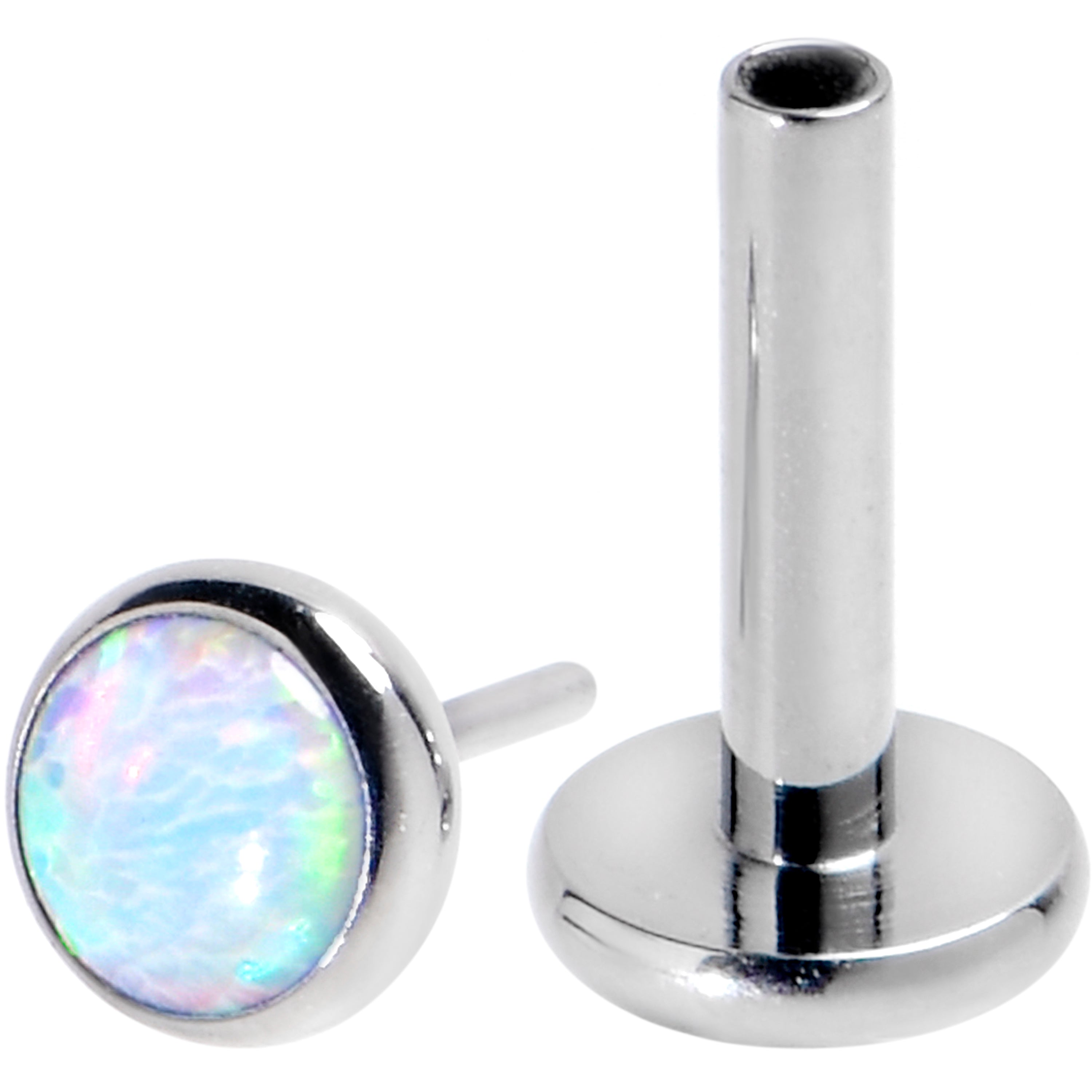 16G 1/4 White Synthetic Opal G23 Titanium Threadless Push In Labret