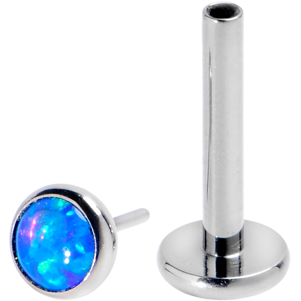 16G 5/16 Blue Synthetic Opal G23 Titanium Threadless Push In Labret