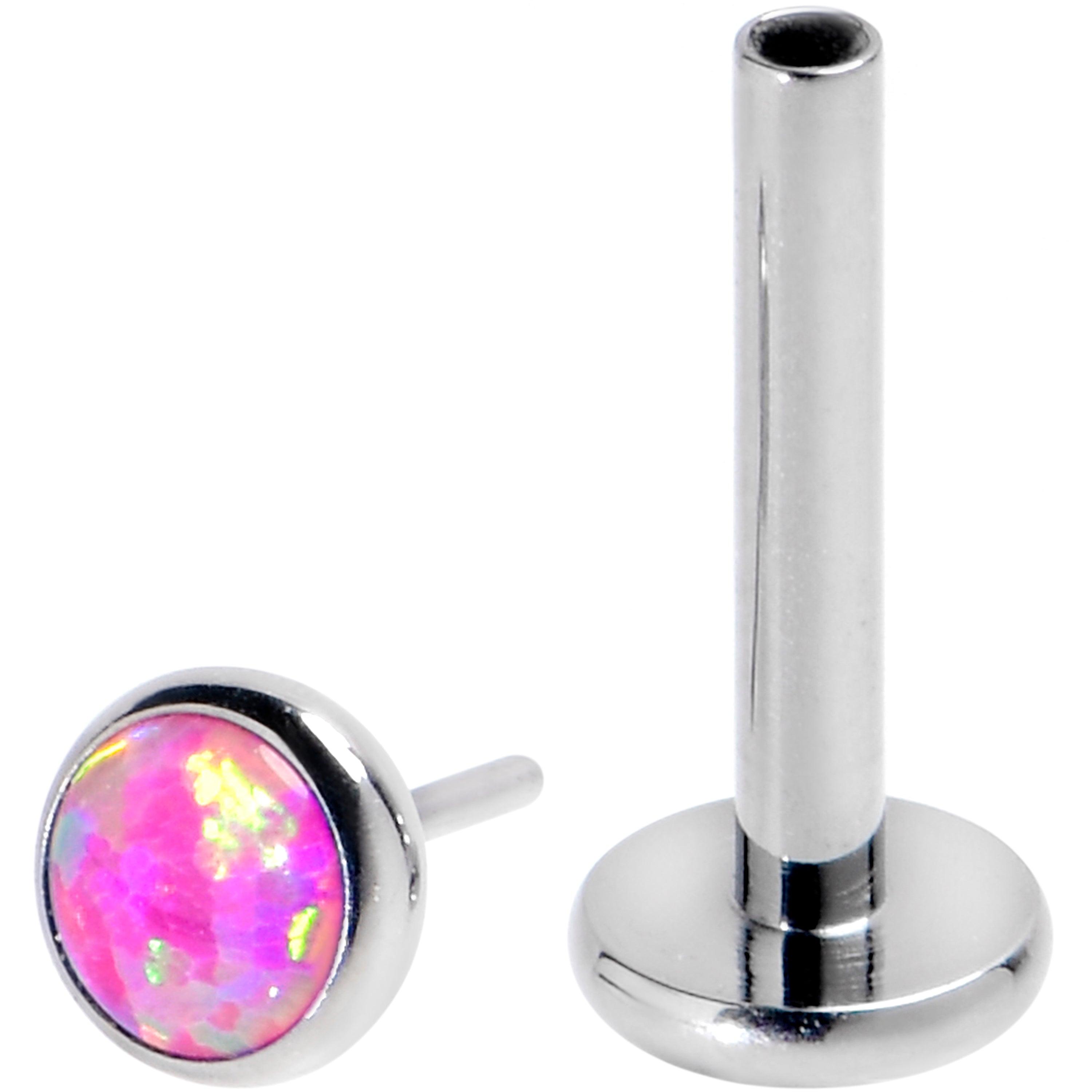 16G 5/16 Pink Synthetic Opal G23 Titanium Threadless Push In Labret