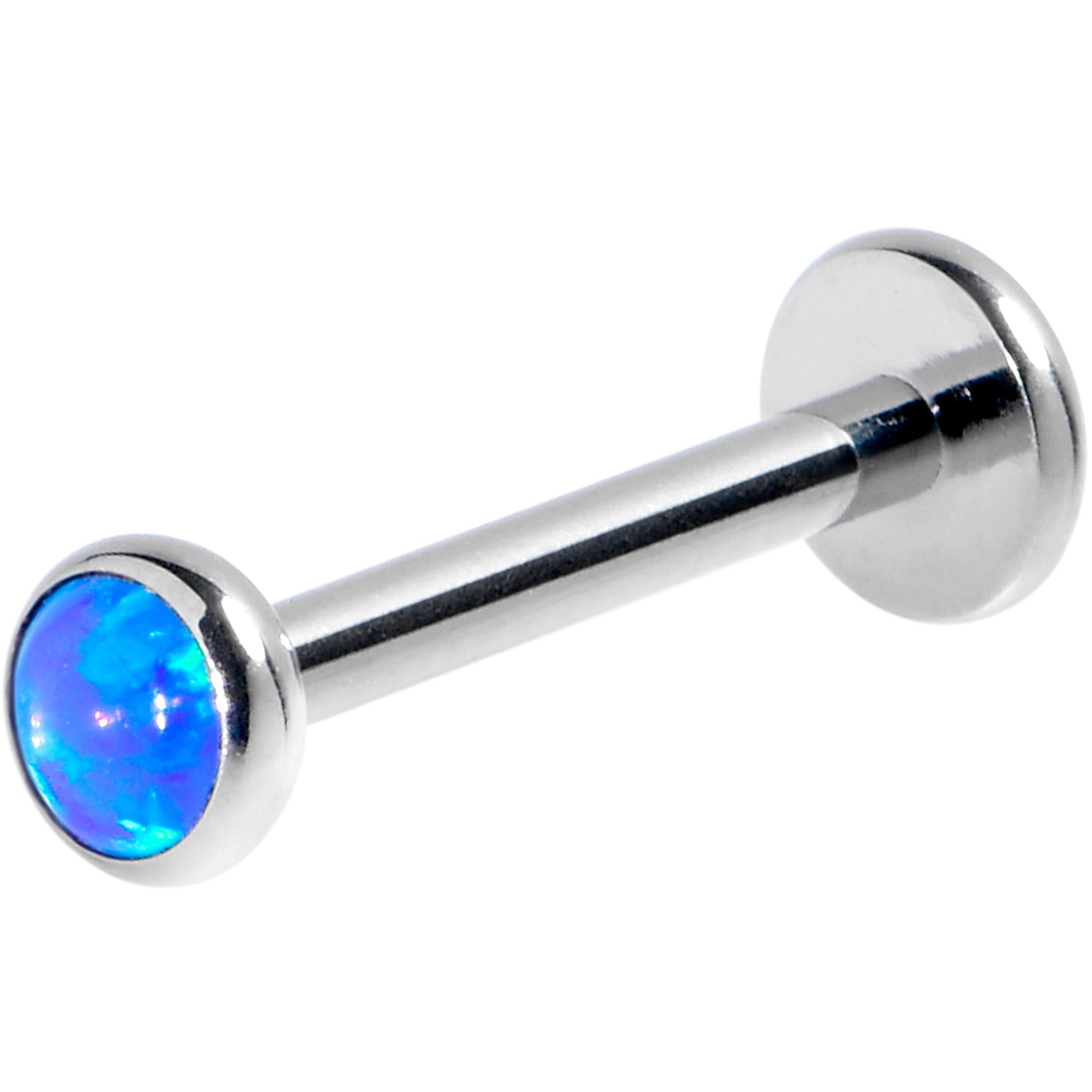 16G 3/8 Blue Synthetic Opal G23 Titanium Threadless Push In Labret