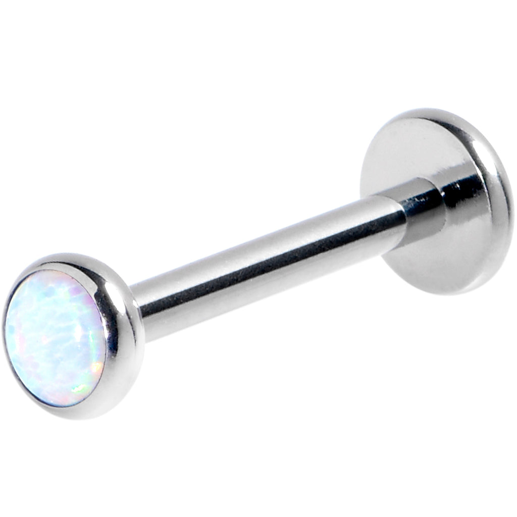 16G 3/8 White Synthetic Opal G23 Titanium Threadless Push In Labret