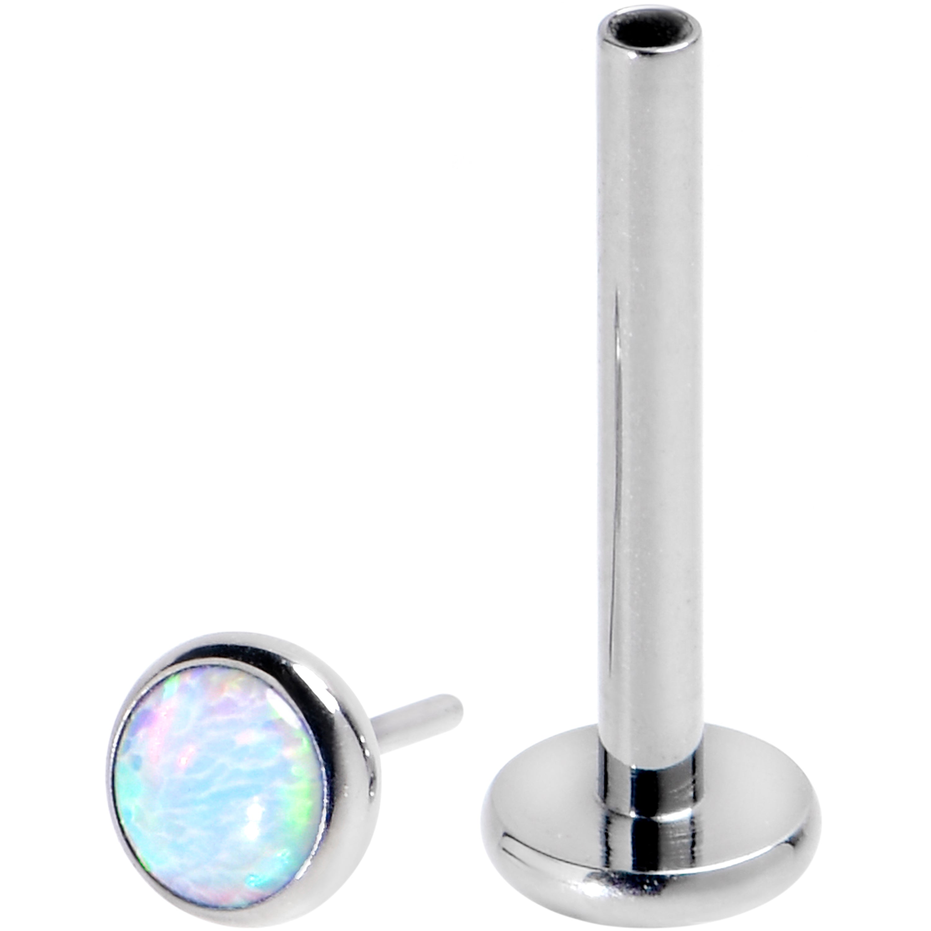 16G 3/8 White Synthetic Opal G23 Titanium Threadless Push In Labret