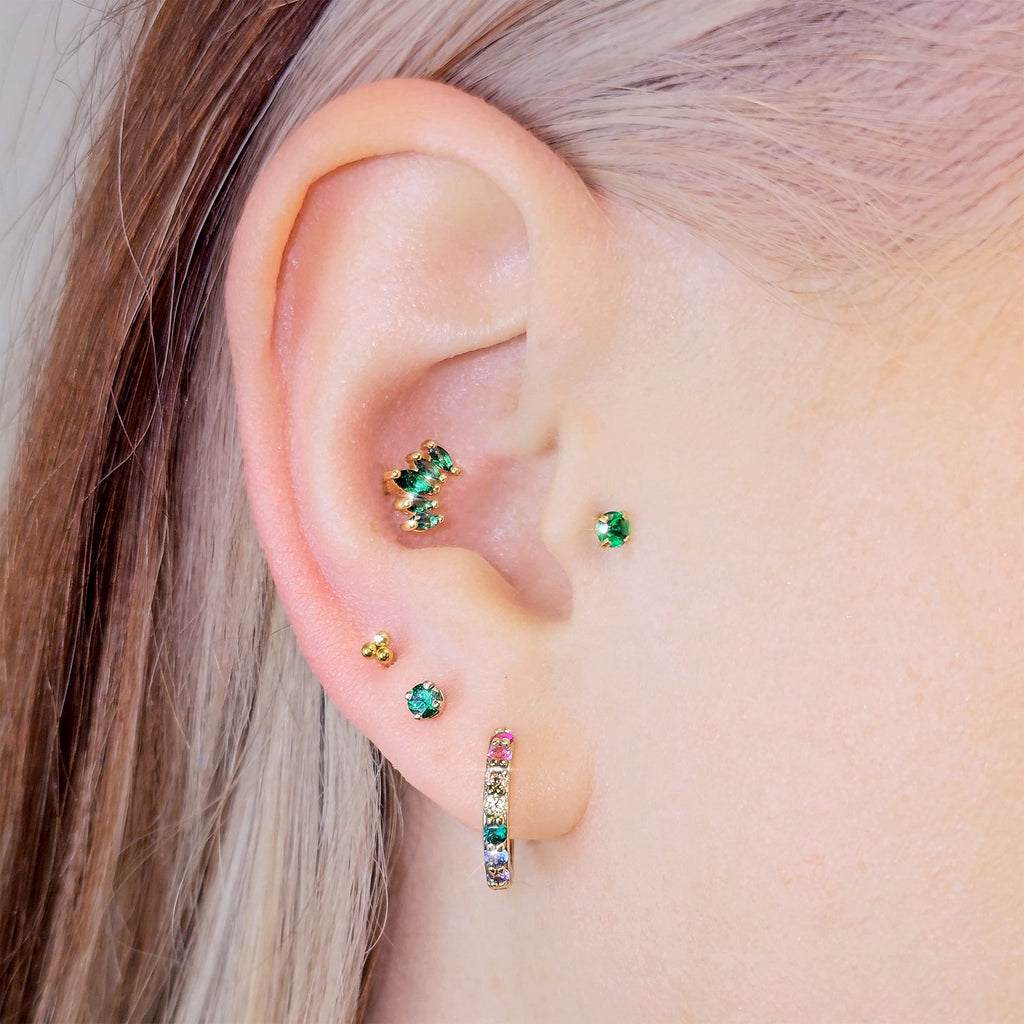 16G 1/4 Green CZ Gem Gold Tone Royal Glam Labret Tragus Set of 3