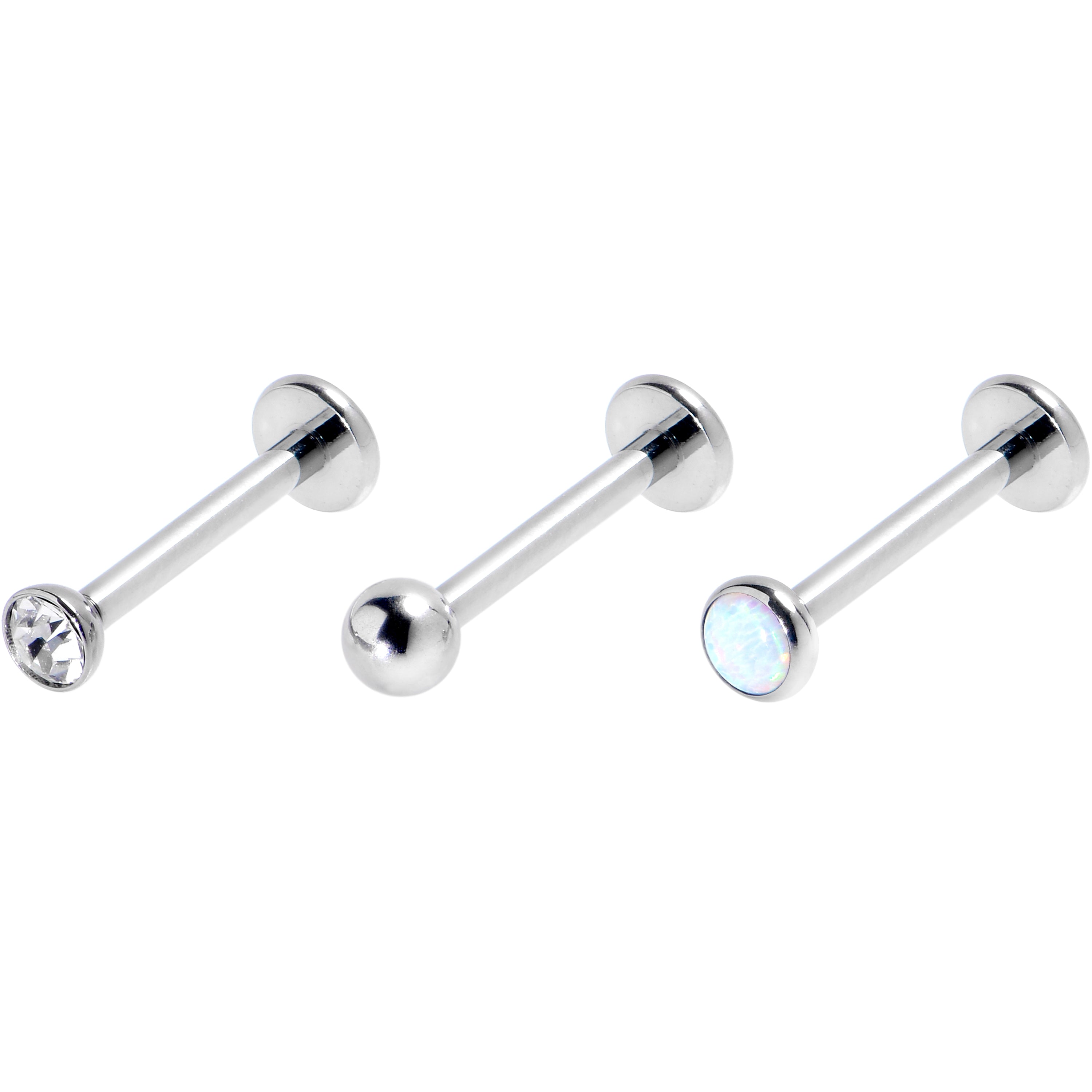16G 3/8 White Synthetic Opal G23 Titanium Threadless Labret Set of 3